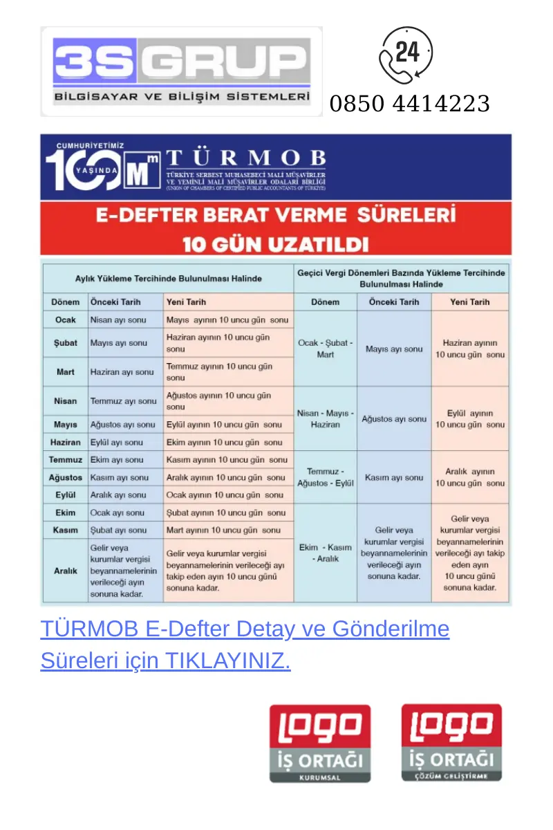 TÜRMOB E-Defter Detay ve Gönderilme Süreleri